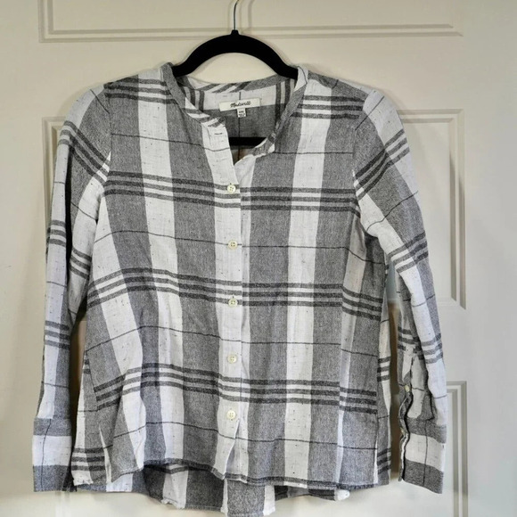 Madewell Womens Collarless Button Down‎ Plaid Shirt XXS Minimalist Basic - Picture 1 of 7